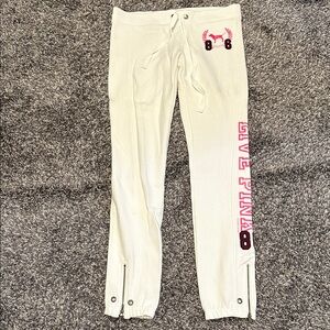 PINK Victoria's Secret Off White Joggers with Pink and Maroon Details